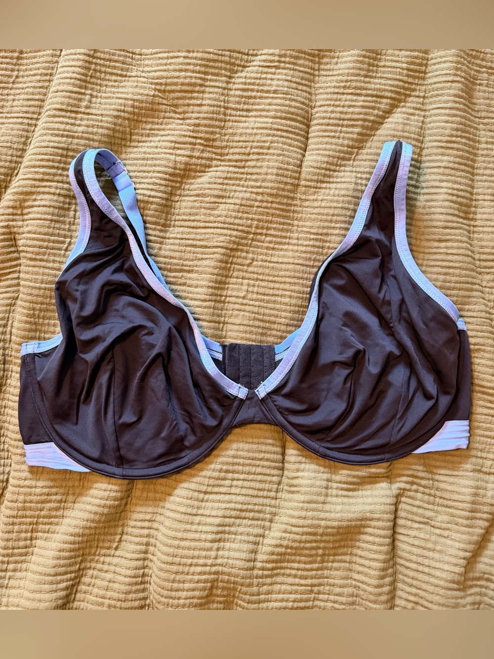 Unlined Plunge Bra - Black with Light Blue Trim